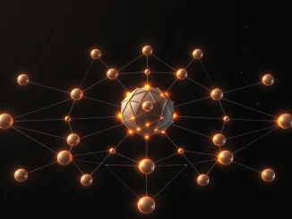 Conceptual illustration of the interconnected Cosmos (ATOM) blockchain network and ecosystem.