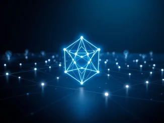 Cronos blockchain network visualization showing interconnected nodes and digital infrastructure