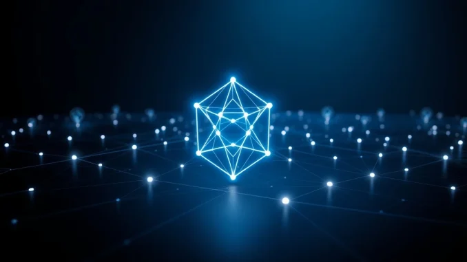 Cronos blockchain network visualization showing interconnected nodes and digital infrastructure