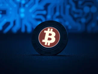 Crypto casino chip with Bitcoin symbol representing New Zealand's digital gambling revolution.