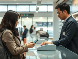 Tourist using Crypto.com Pay via KG Inicis terminal in a South Korean store.