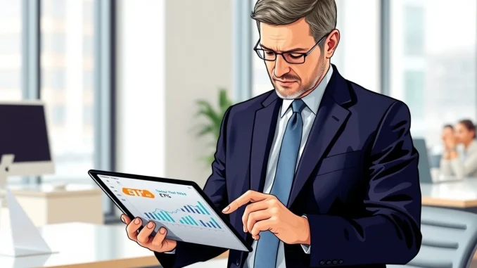 Financial analyst reviews cryptocurrency ETF investment data showing slowing inflows amid Federal Reserve policy concerns
