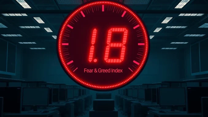 The Crypto Fear and Greed Index display showing a reading of 18, indicating extreme fear among cryptocurrency investors.