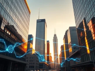 Digital blockchain infrastructure represented as transparent pipes connecting Melbourne financial district buildings, illustrating ASIC's crypto regulation approach.