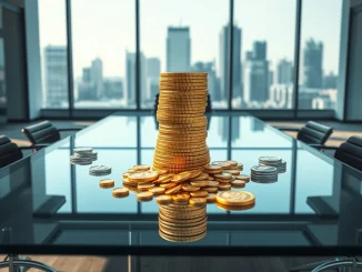 Visual metaphor for concentrated crypto venture capital funding with a large stack of coins.