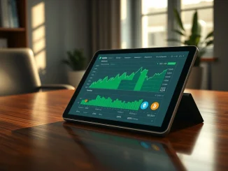 Digital financial dashboard showing cryptocurrency market growth and Bitcoin ETP inflows during geopolitical uncertainty