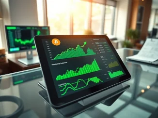 Digital dashboard showing cryptocurrency market gains with Bitcoin ETP inflows during geopolitical stress