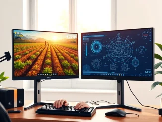 Gamer contemplating blockchain gaming versus AI investment opportunities at modern workstation