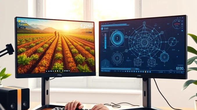 Gamer contemplating blockchain gaming versus AI investment opportunities at modern workstation