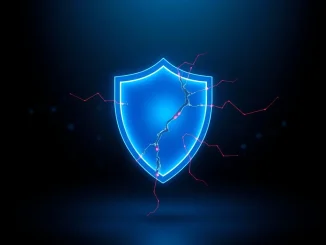 Digital security shield under attack representing crypto hacks falling as phishing scams increase in February 2026