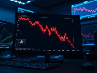 A trader monitors a sharp decline on a cryptocurrency chart during the $483M liquidation event.