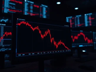 Digital chart showing a sharp crypto price crash leading to massive liquidations on major exchanges.