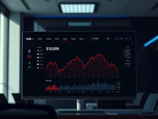 Digital dashboard showing cryptocurrency market downturn with Bitcoin and Ethereum price declines