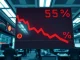 Breaking news on crypto market drop showing declining red numbers on a financial ticker for Bitcoin and Ethereum.