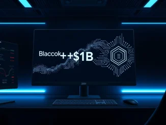 Breaking crypto market news visualization showing BlackRock ETF and AI trading platform data flows.