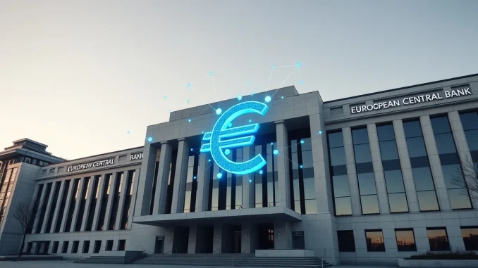 European Central Bank with digital euro blockchain overlay representing key crypto regulatory developments.
