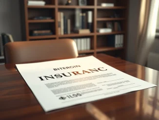 Crypto news today: Document symbolizing insurance and digital currency integration.