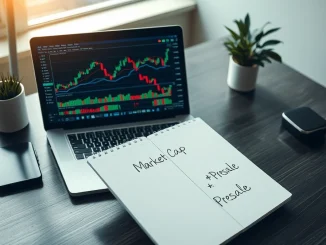 Analyst's desk with cryptocurrency market charts comparing presale tokens and large-cap assets.