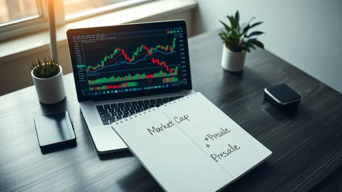 Analyst's desk with cryptocurrency market charts comparing presale tokens and large-cap assets.