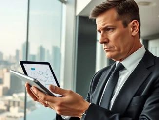 Financial regulator analyzing cryptocurrency compliance and blockchain transaction flows in a modern office, representing today's breaking crypto regulatory news.
