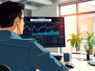 Trader analyzing cryptocurrency charts after Federal Reserve interest rate decision.