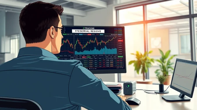 Trader analyzing cryptocurrency charts after Federal Reserve interest rate decision.