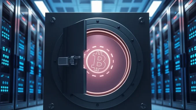 Secure digital vault protecting cryptocurrency assets, representing the massive 98% drop in crypto hack losses for February 2026.