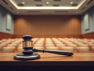 Gavel on a judge's bench symbolizing the dismissal of the terrorism financing lawsuit against Binance and CZ.
