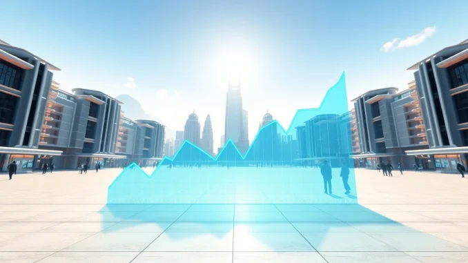 Analytical graph overlay on Decentraland metaverse scene for MANA cryptocurrency price assessment