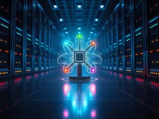DeepSnitch AI central intelligence layer with five interconnected AI agent nodes in a high-tech server environment.