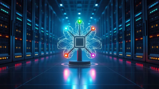 DeepSnitch AI central intelligence layer with five interconnected AI agent nodes in a high-tech server environment.