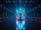 DeepSnitch AI central intelligence layer with five interconnected AI agent nodes in a high-tech server environment.