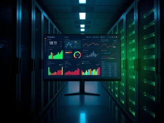 DeepSnitch AI live trading intelligence dashboard displaying real-time analytics in a data center.