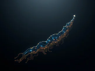 DeepSnitch AI cryptocurrency token surge represented by circuit board transforming into rising graph