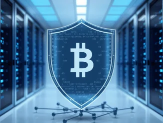 Digital shield protecting blockchain finance nodes representing DeFi insurance as critical infrastructure