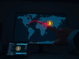 DOJ investigation into Iran using Binance for alleged US sanctions evasion depicted with a world map and transaction tracing.