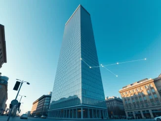 European Central Bank headquarters in Frankfurt with digital blockchain network visualization representing the Appia roadmap for tokenized financial markets.