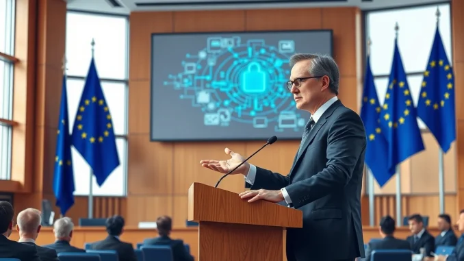ECB official Piero Cipollone discussing digital euro technical standards for European CBDC rollout.