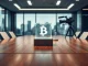 Eightco strategic funding for AI and blockchain represented by symbolic boardroom objects.