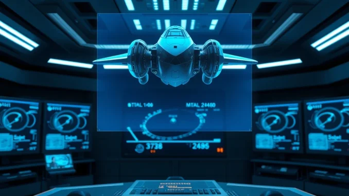 Holographic model of an autonomous spacecraft in mission control, representing the Elon Musk SpaceX xAI merger for AI news.