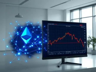 Ethereum adoption paradox visualized as blockchain network activity diverges from falling price chart