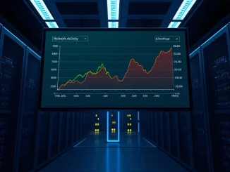 Ethereum adoption paradox illustrated by active blockchain network over declining price chart.