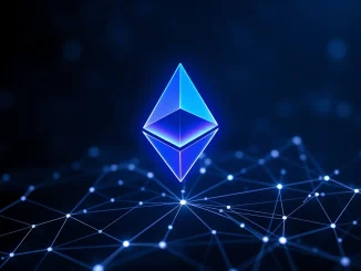 Ethereum adoption paradox visualized as a glowing blockchain network with diverging activity and price metrics.