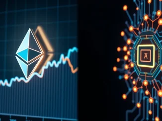 A split visual comparing Ethereum's network growth to conceptual AI governance concerns.