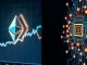 A split visual comparing Ethereum's network growth to conceptual AI governance concerns.