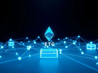 Ethereum Classic blockchain network visualization showing interconnected nodes and data structure for market analysis