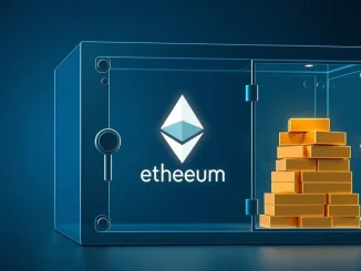 The Ethereum Foundation's $46 million ETH staking deposit represented as a secure digital vault.