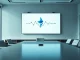 Corporate boardroom with digital screen showing Ethereum transaction visualization.