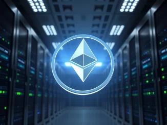 Ethereum (ETH) coin glowing in a secure data center, representing institutional accumulation and price support.