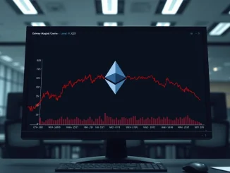 Ethereum price chart showing a decline below the $2,000 support level on a trader's monitor.